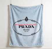 Prada Light Blue Background Prada Milano Logo Printed Flannel Throw Blanket IMG_2757